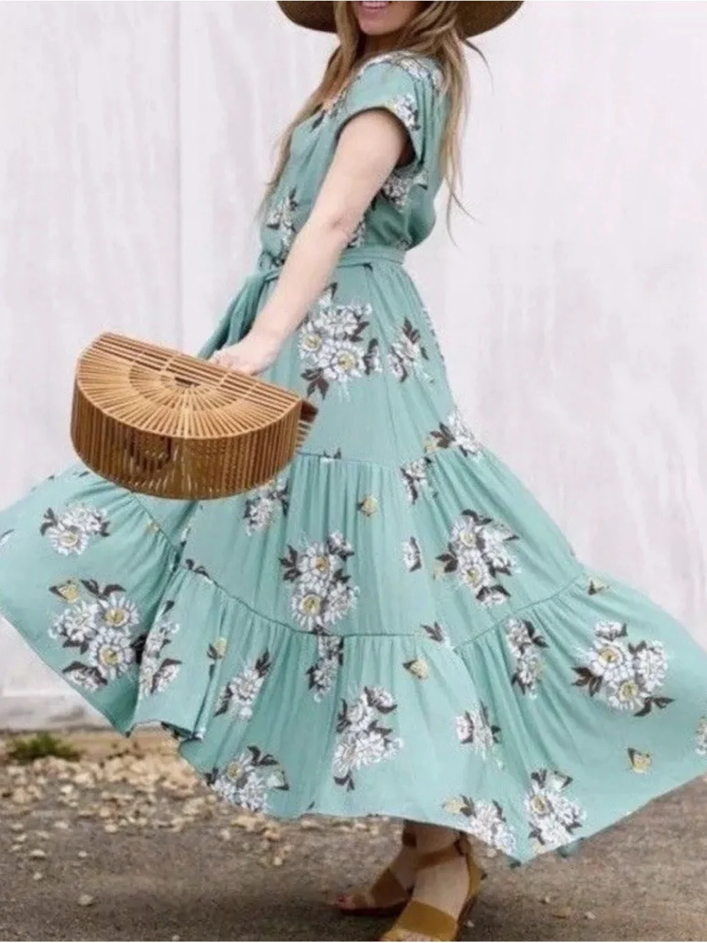 Free People All I Got Printed Tiered Maxi Dress Green Floral Size 0